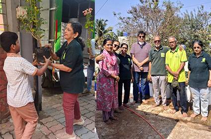 Students participating in a tree plantation drive through the Hirwa Swapna environmental initiative