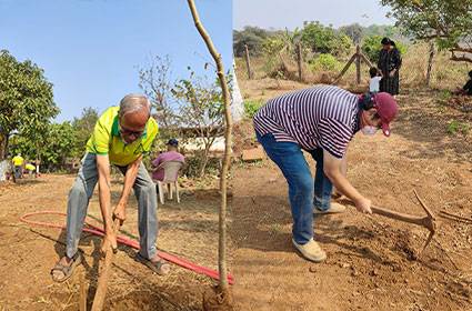 Yoga students contributing to environmental sustainability through tree planting
